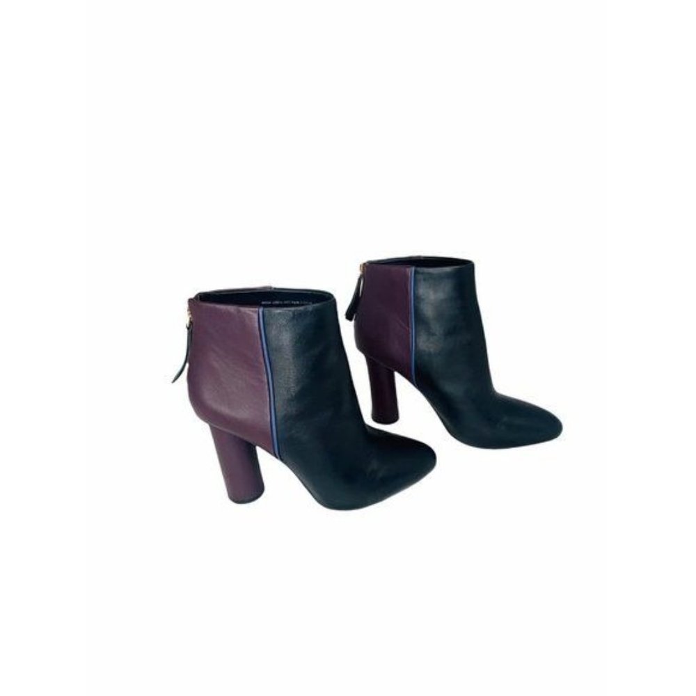 CAbi Leather Ankle Boots Block Heel Color-Block Side Zip Burgundy & Black Sz 8.5 - Picture 9 of 13